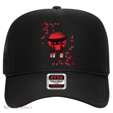 Torii Arch Sunset Maple Leaves Red Sun Hat