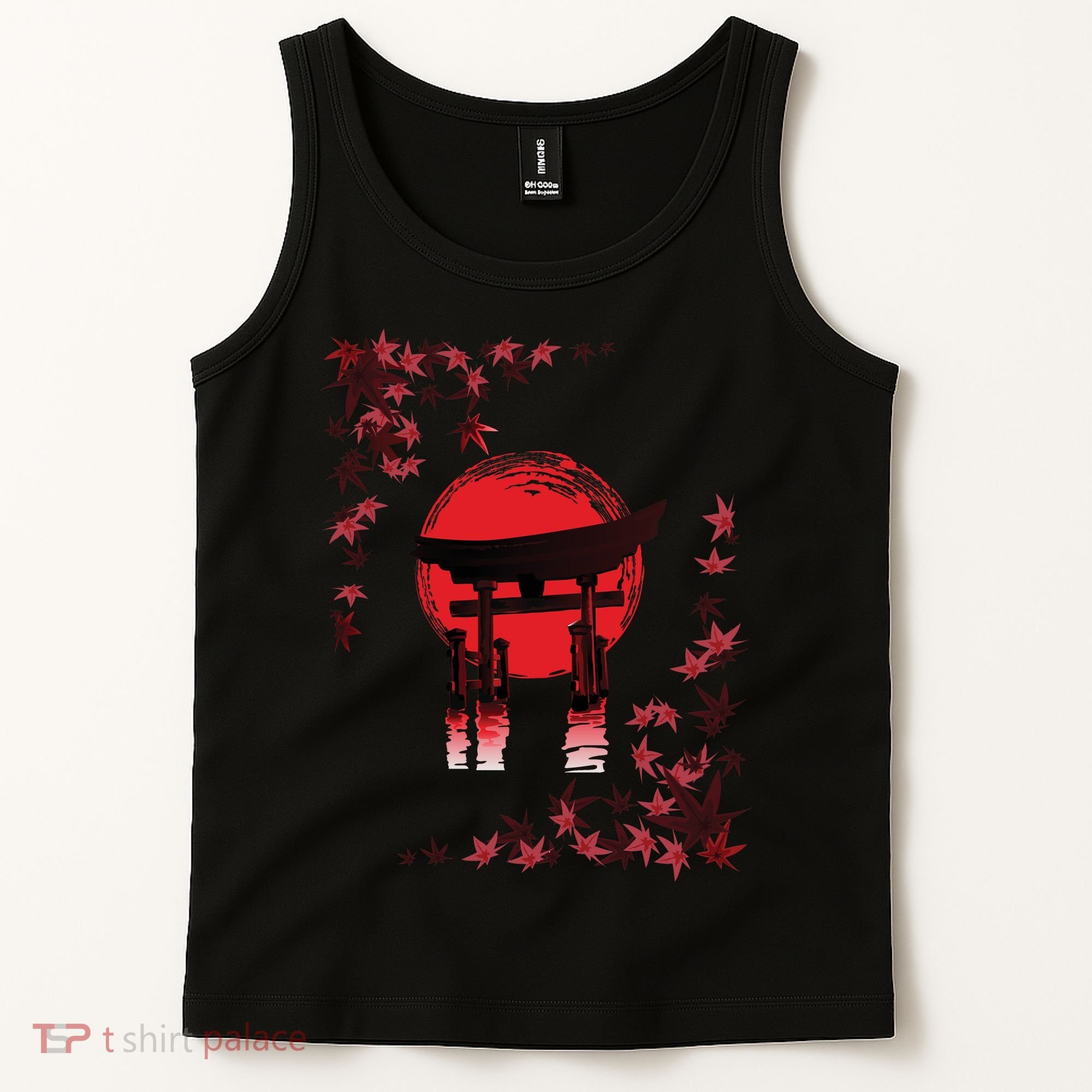 Torii Arch Sunset Maple Leaves Red Sun Tank Top