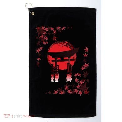 Torii Arch Sunset Maple Leaves Red Sun Golf Towel