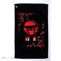 Torii Arch Sunset Maple Leaves Red Sun Golf Towel thumb 0