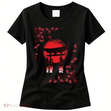 Torii Arch Sunset Maple Leaves Red Sun Women's T-Shirt
