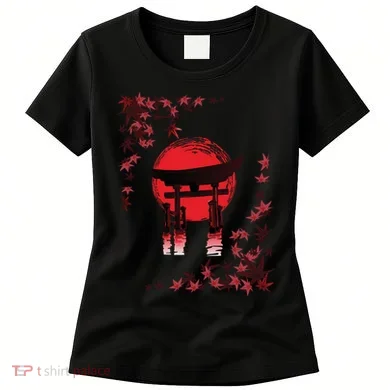 Torii Arch Sunset Maple Leaves Red Sun Women's T-Shirt