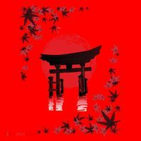 Torii Arch Sunset Maple Leaves Red Sun Santa Hat thumb 1