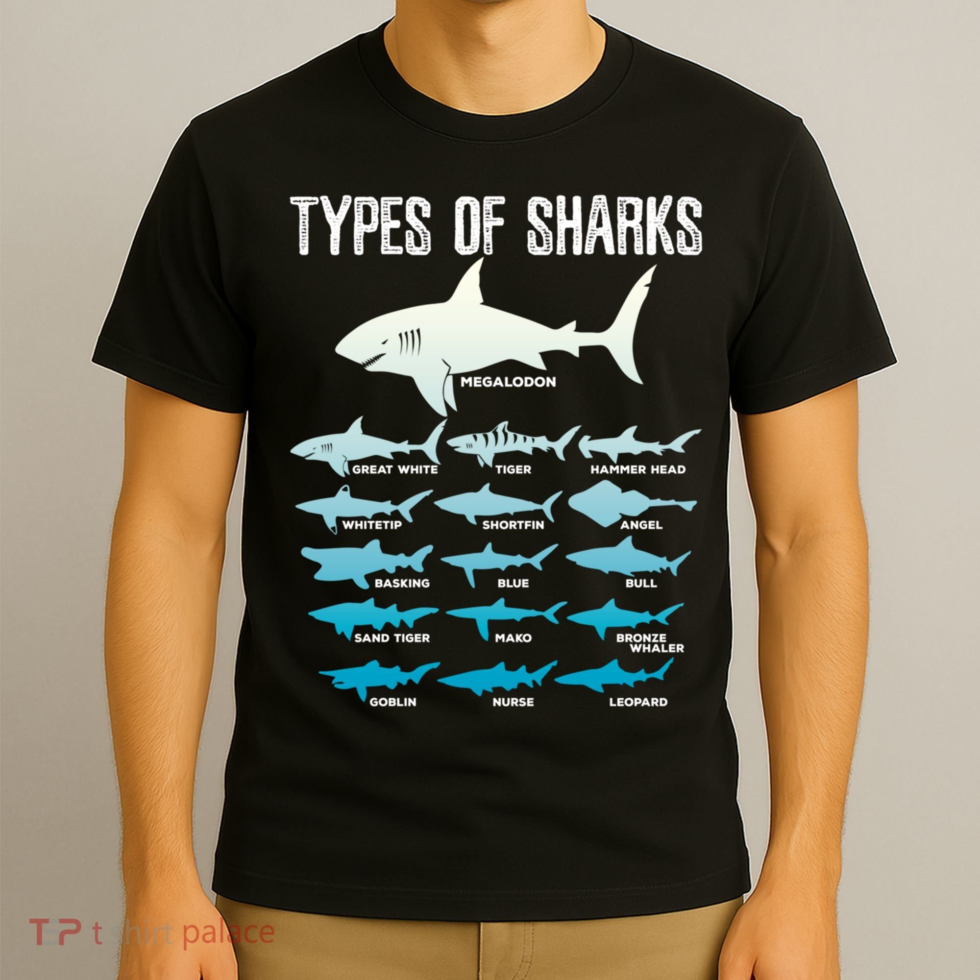 Types Of Sharks Marine Biologist 16 Shark Lovers Gift T-Shirt