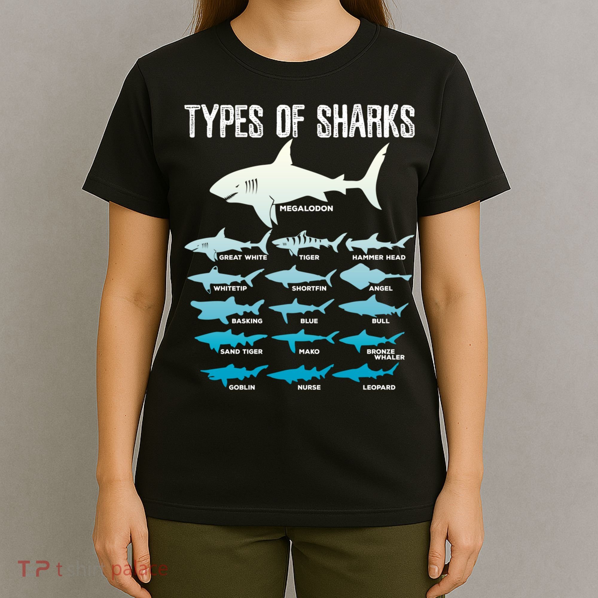 Types Of Sharks Marine Biologist 16 Shark Lovers Gift T-Shirt