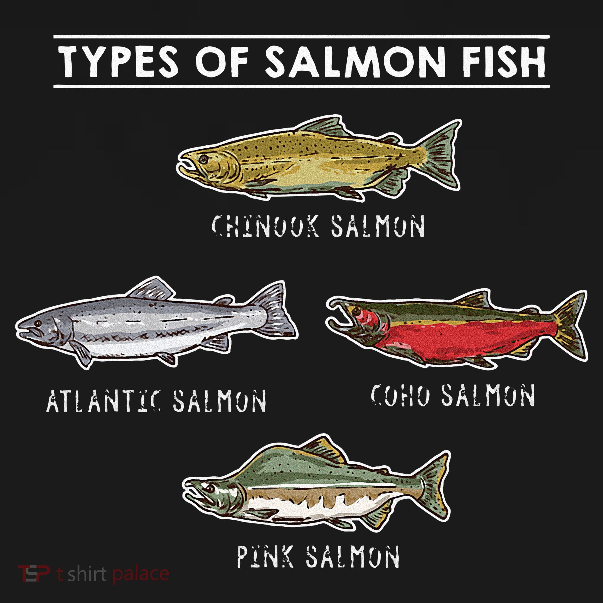 Types of Salmon Fish for Salmon Fishing T-Shirt