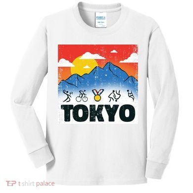 Tokyo Olympics Stick Figures Kids Long Sleeve Shirt