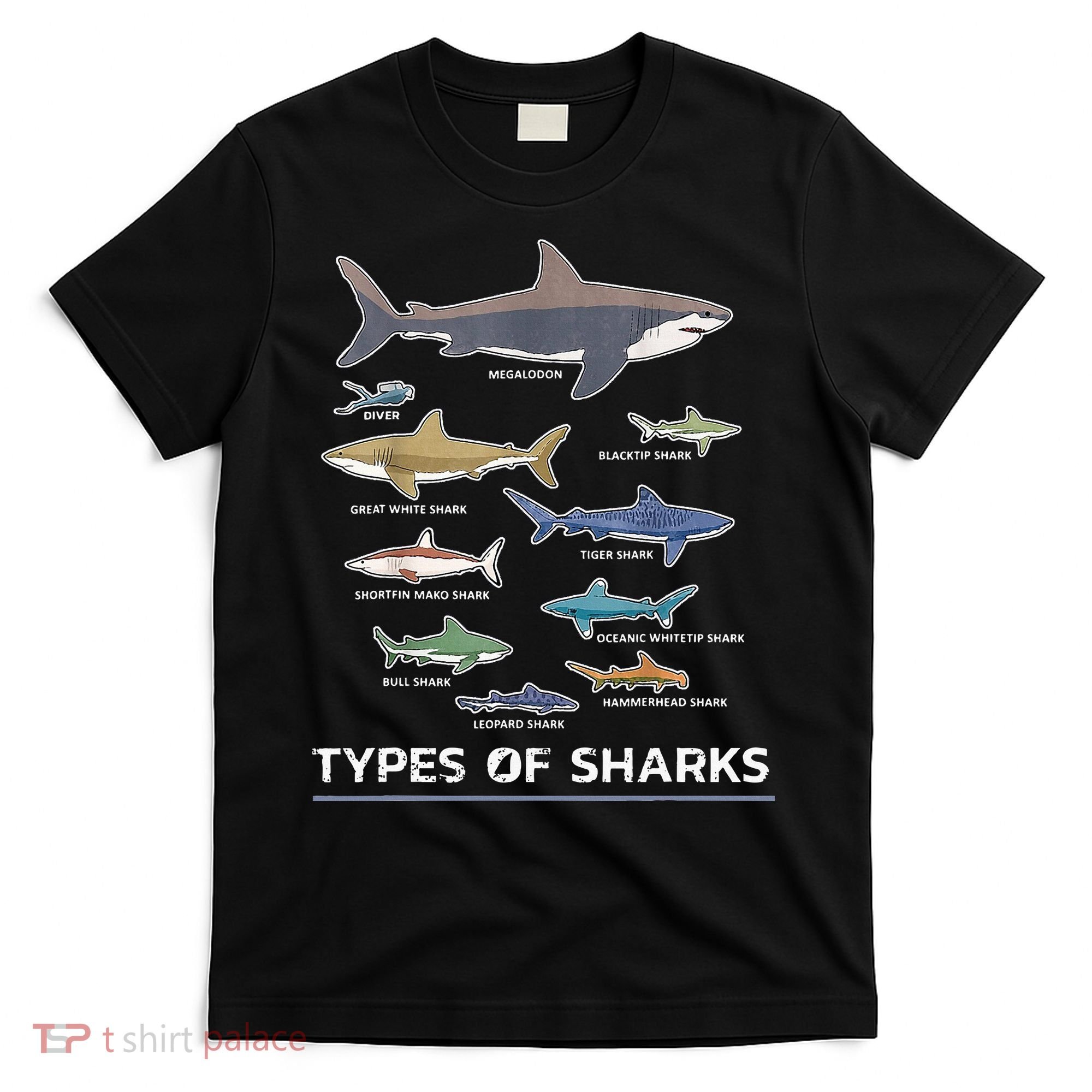 Types of Shark Megalodon Great White Nurse Shark T-Shirt