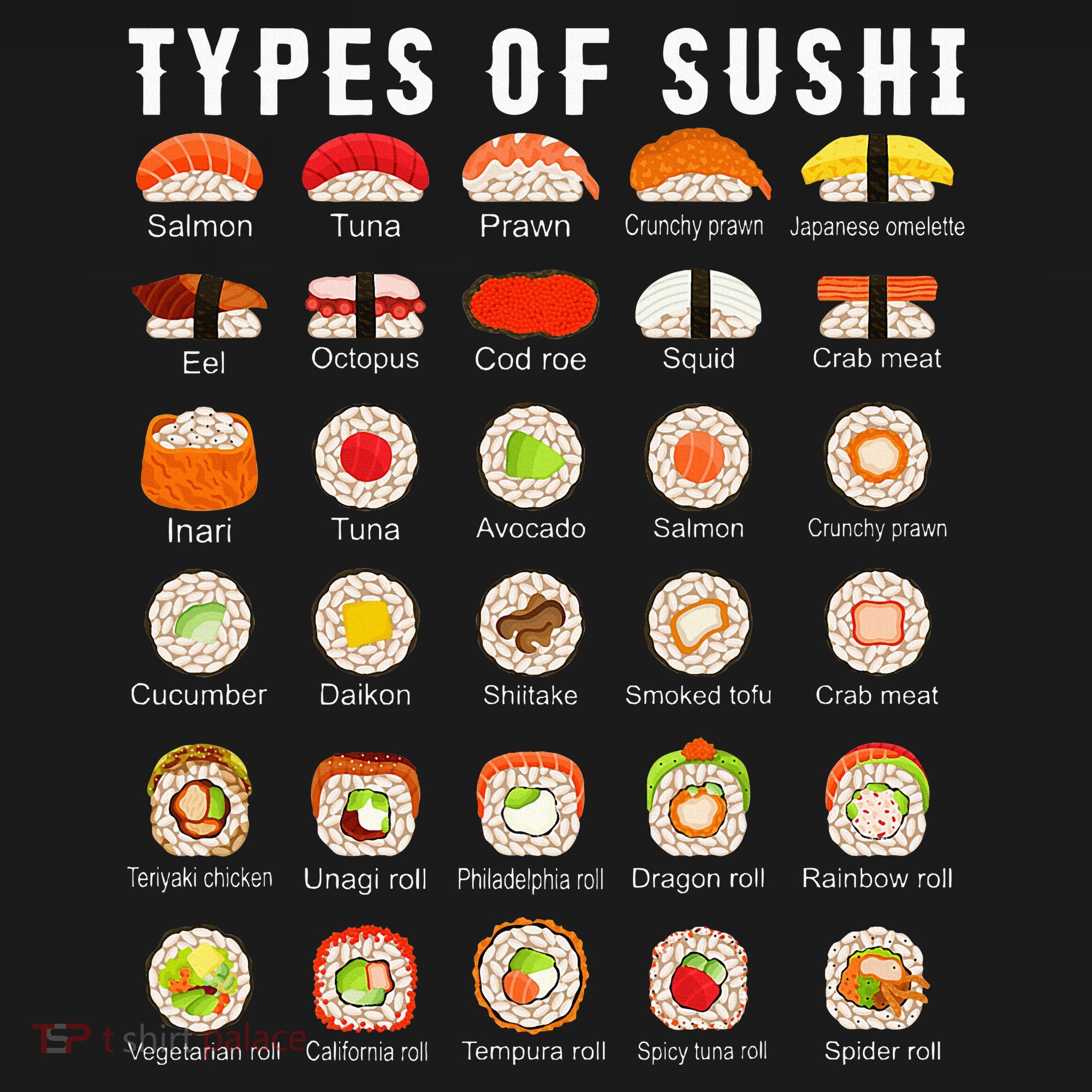 Types Of Sushi Sushi Nigiri Sashimi Salmon T-Shirt