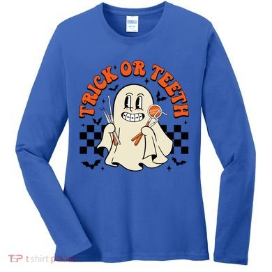 Trick Or Teeth Dentist Funny Halloween Costume Dental Squad Funny Gift Women's Long Sleeve Shirt