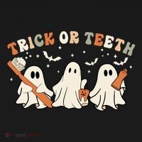 Trick Or Teeth Funny Boo Retro Groovy Style Dental Halloween Cute Gift Pajama Set thumb 2