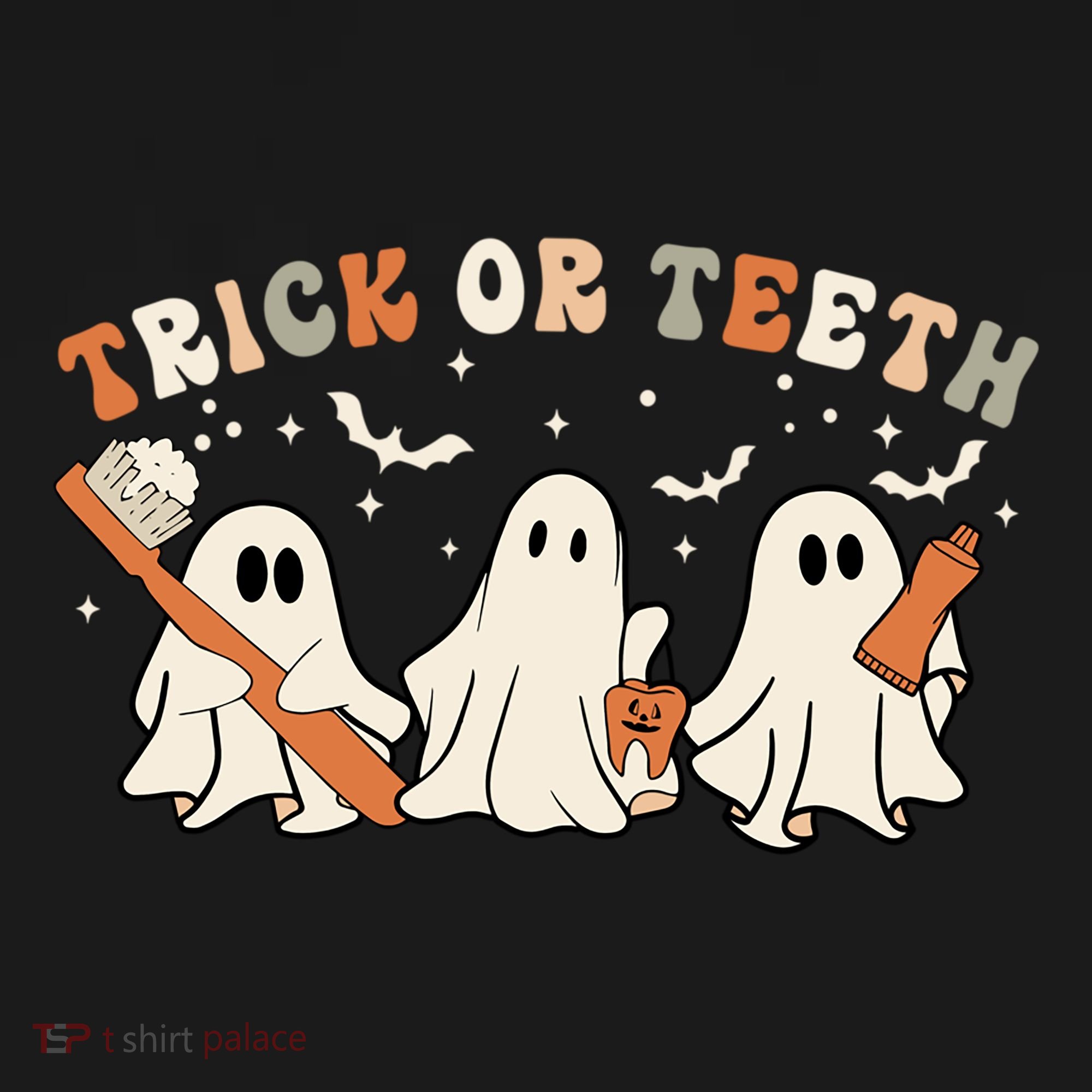 Trick Or Teeth Funny Boo Retro Groovy Style Dental Halloween Cute Gift Pajama Set