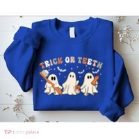 Trick Or Teeth Funny Boo Retro Groovy Style Dental Halloween Cute Gift Sweatshirt thumb 2