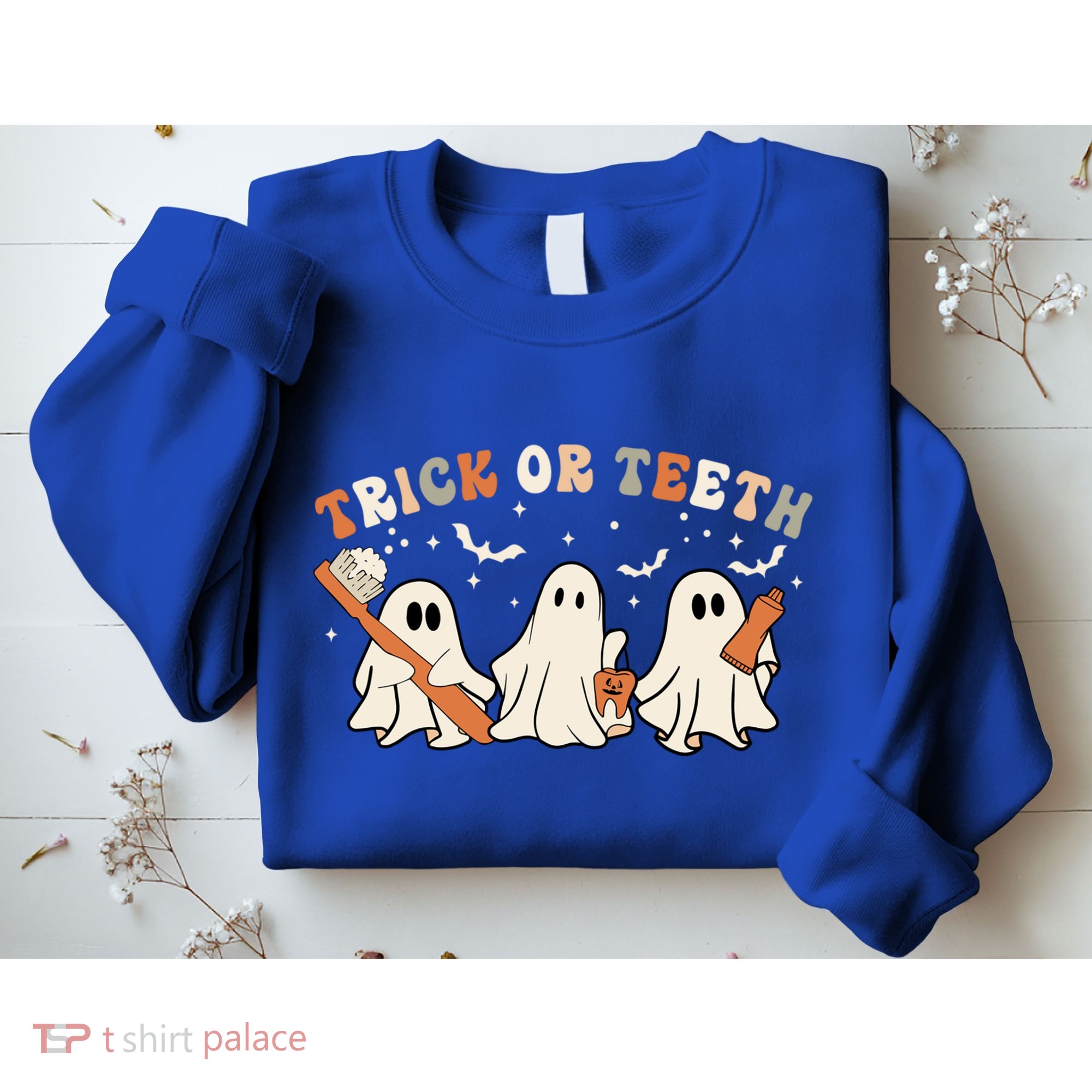 Trick Or Teeth Funny Boo Retro Groovy Style Dental Halloween Cute Gift Sweatshirt