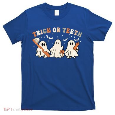 Trick Or Teeth Funny Boo Retro Groovy Style Dental Halloween Cute Gift T-Shirt