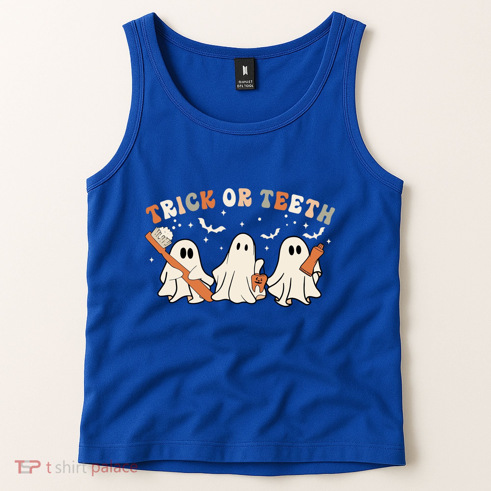 Trick Or Teeth Funny Boo Retro Groovy Style Dental Halloween Cute Gift Tank Top