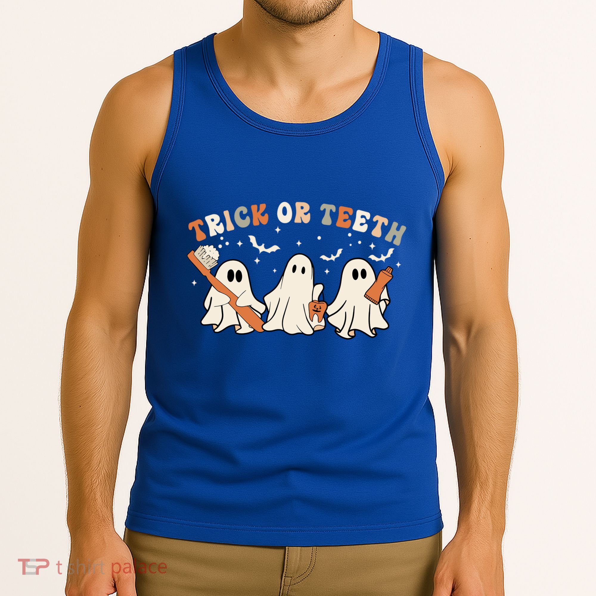 Trick Or Teeth Funny Boo Retro Groovy Style Dental Halloween Cute Gift Tank Top