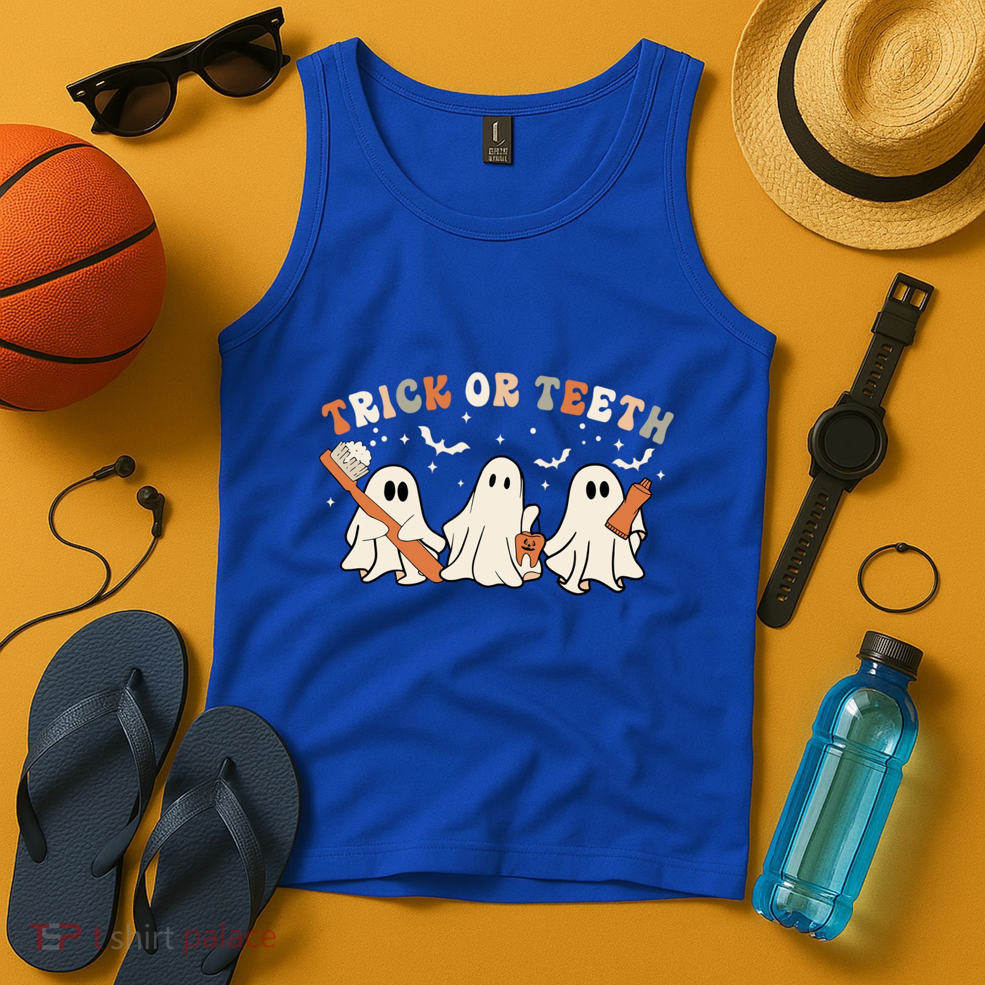 Trick Or Teeth Funny Boo Retro Groovy Style Dental Halloween Cute Gift Tank Top