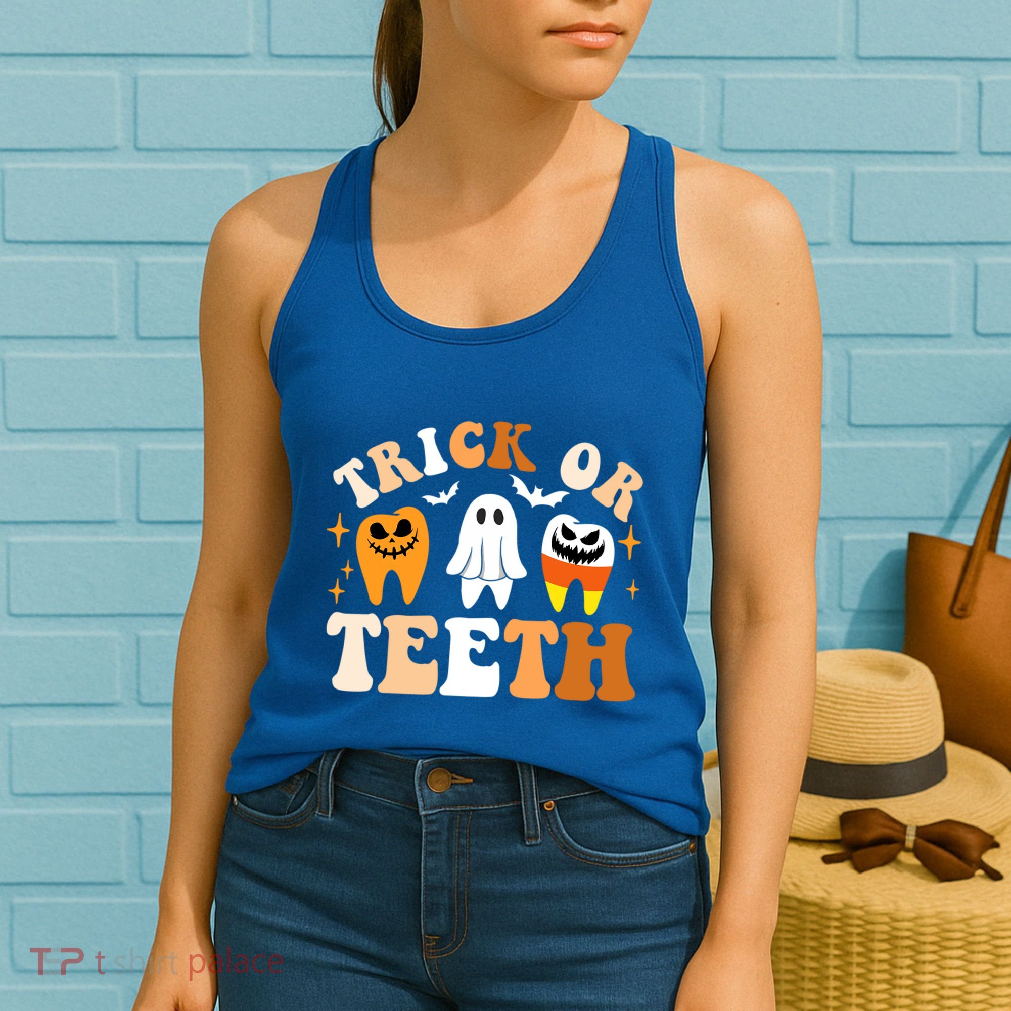 Trick Or Teeth Funny Dental Spooky Halloween Treat Dentist Gift Women's Tank Top