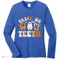 Trick Or Teeth Funny Dental Spooky Halloween Treat Dentist Gift Women's Long Sleeve Shirt thumb 0