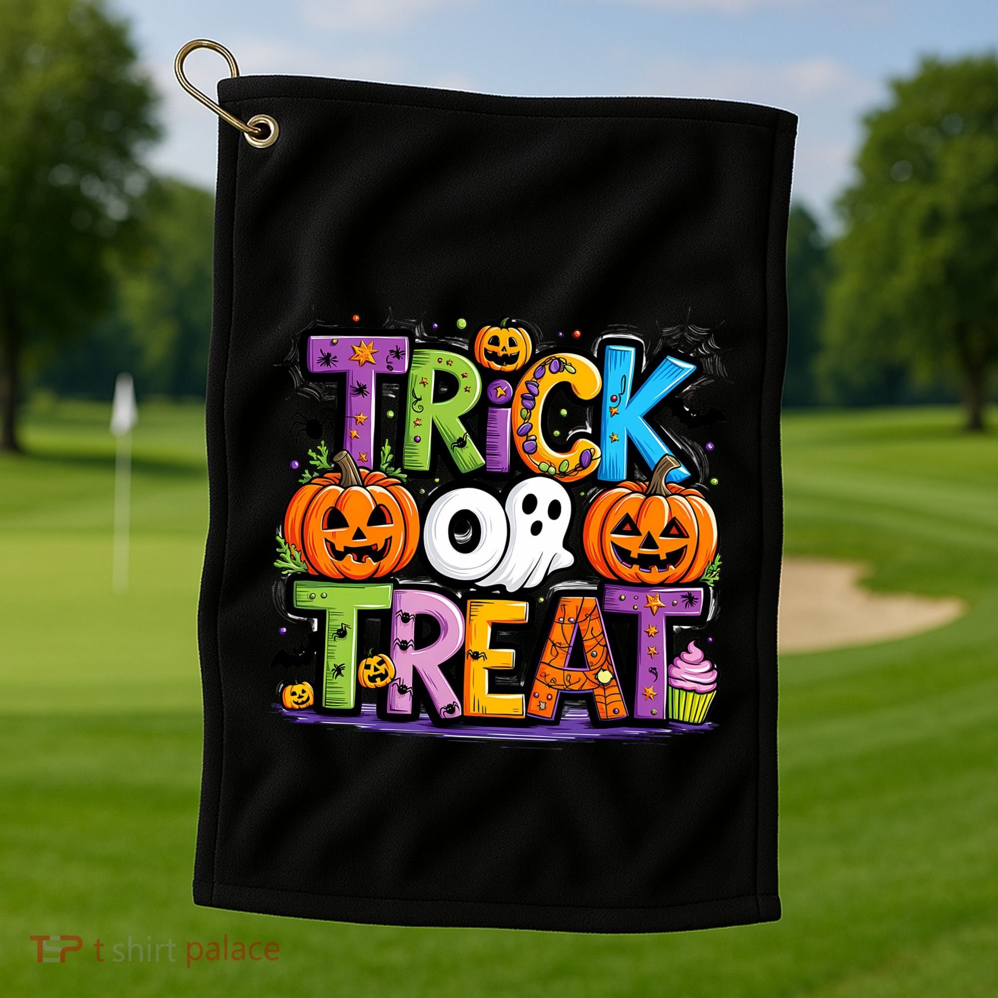 Trick Or Treat Halloween Cool Logo Golf Towel