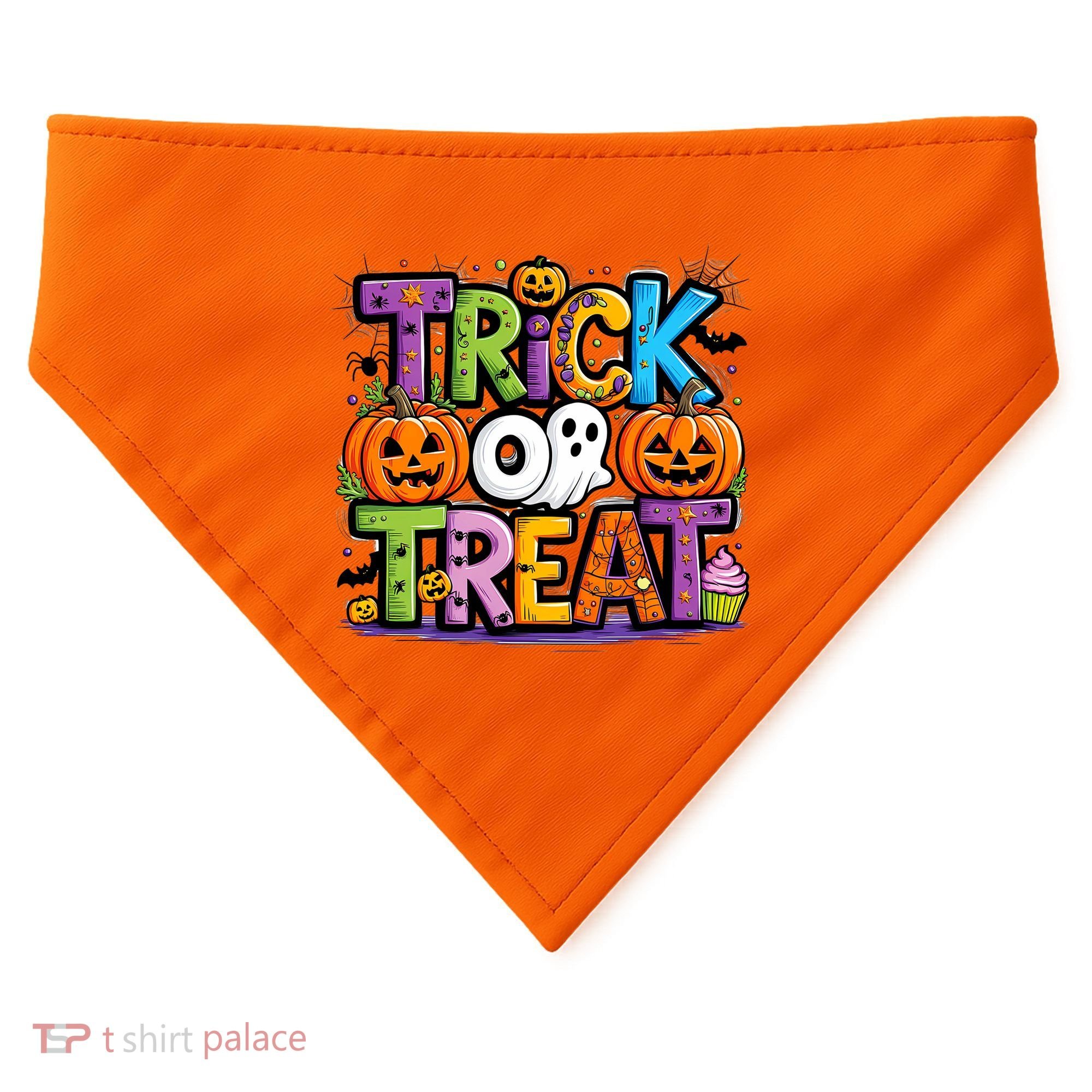 Trick Or Treat Halloween Cool Logo USA-Made Doggie Bandana
