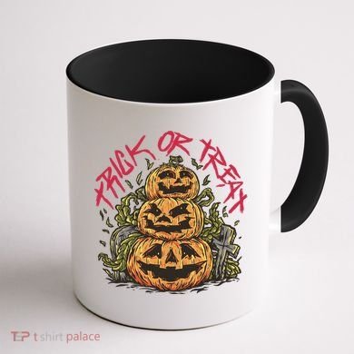 Trick Or Treat Three Pumpkin Design Coffee Mug back