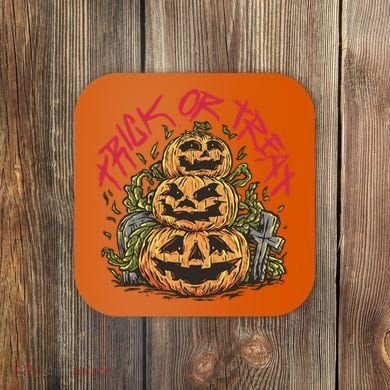 Trick Or Treat Three Pumpkin Design Coaster