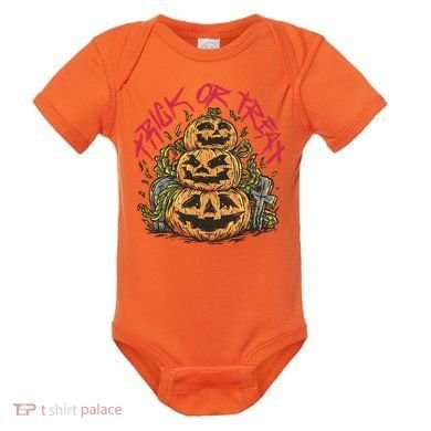 Trick Or Treat Three Pumpkin Design Baby Bodysuit