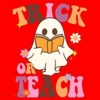Trick Or Teach Cute Book Ghost Santa Hat thumb 1