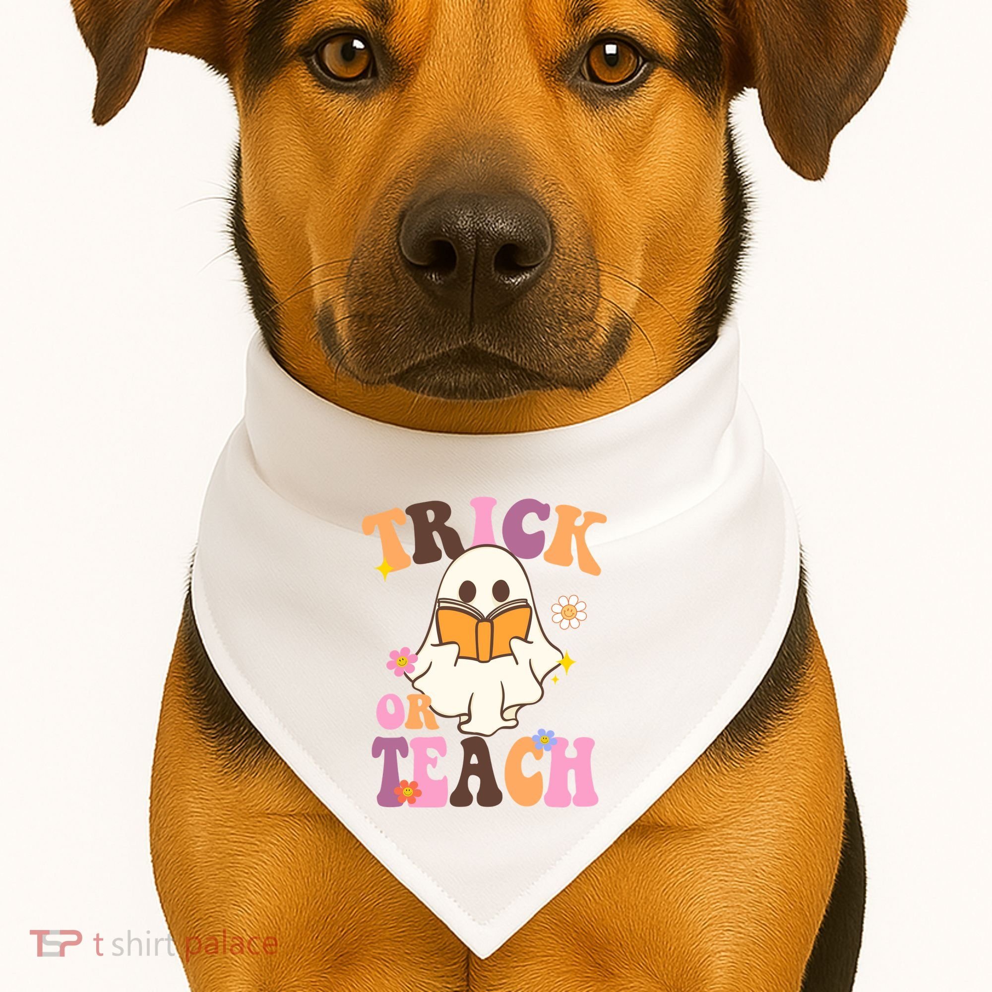 Trick Or Teach Cute Book Ghost USA-Made Doggie Bandana