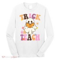 Trick Or Teach Cute Book Ghost Long Sleeve Shirt thumb 0