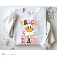 Trick Or Teach Cute Book Ghost Sweatshirt thumb 2