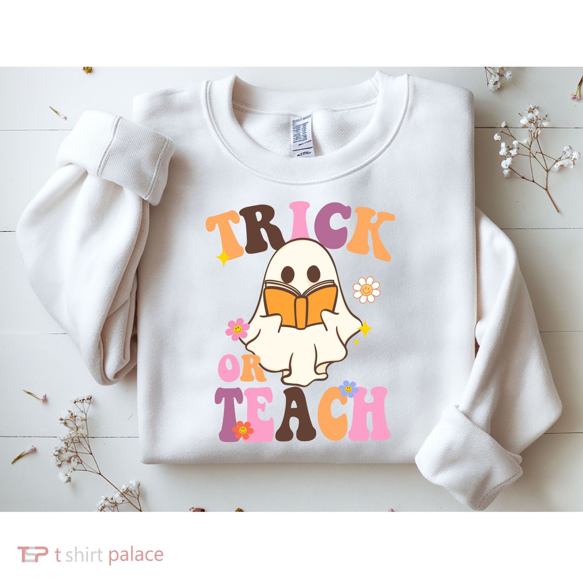 Trick Or Teach Cute Book Ghost Sweatshirt