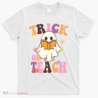 Trick Or Teach Cute Book Ghost T-Shirt thumb 0