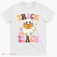 Trick Or Teach Cute Book Ghost T-Shirt thumb 0