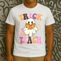 Trick Or Teach Cute Book Ghost T-Shirt thumb 3