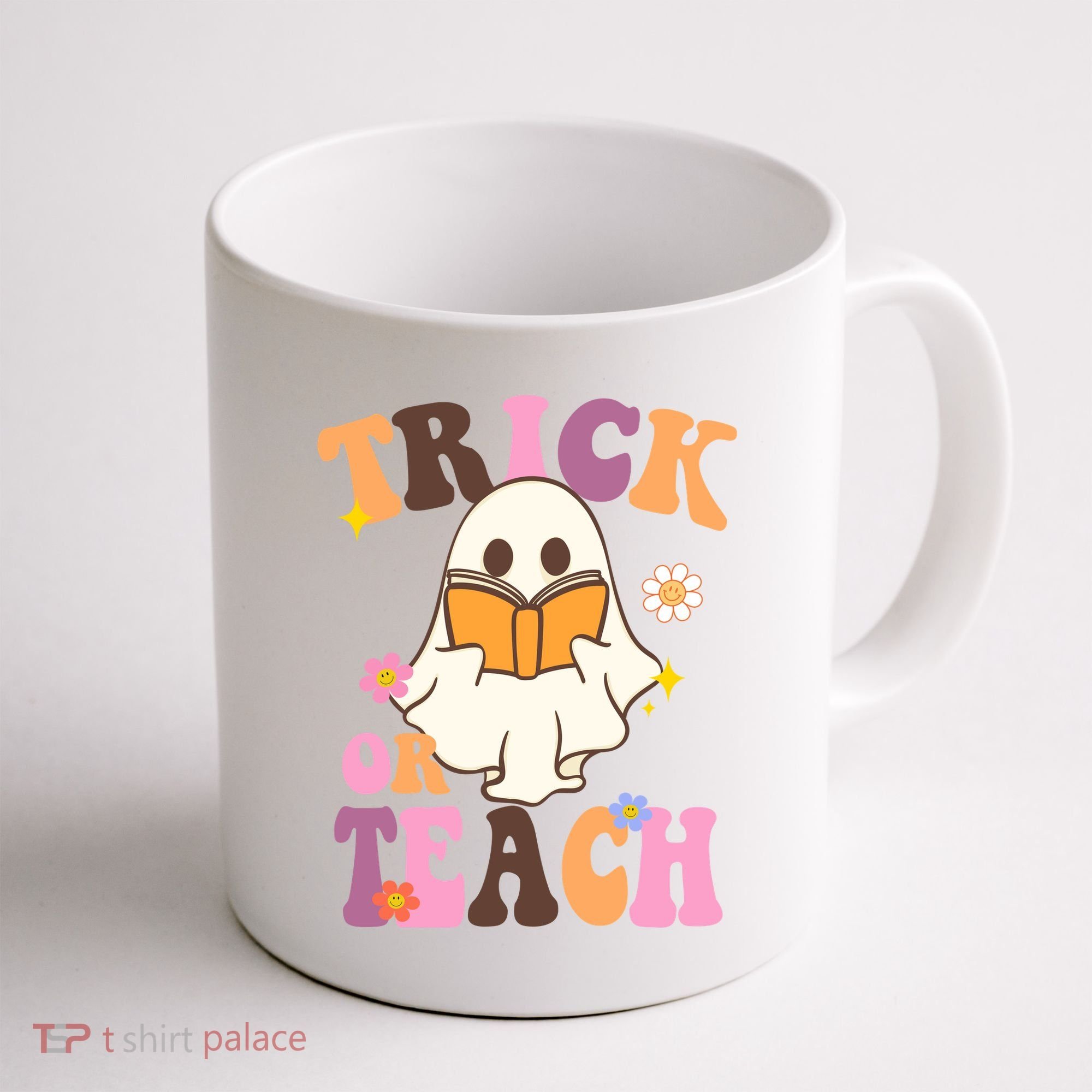 Trick Or Teach Cute Book Ghost Coffee Mug