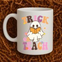 Trick Or Teach Cute Book Ghost Coffee Mug thumb 2
