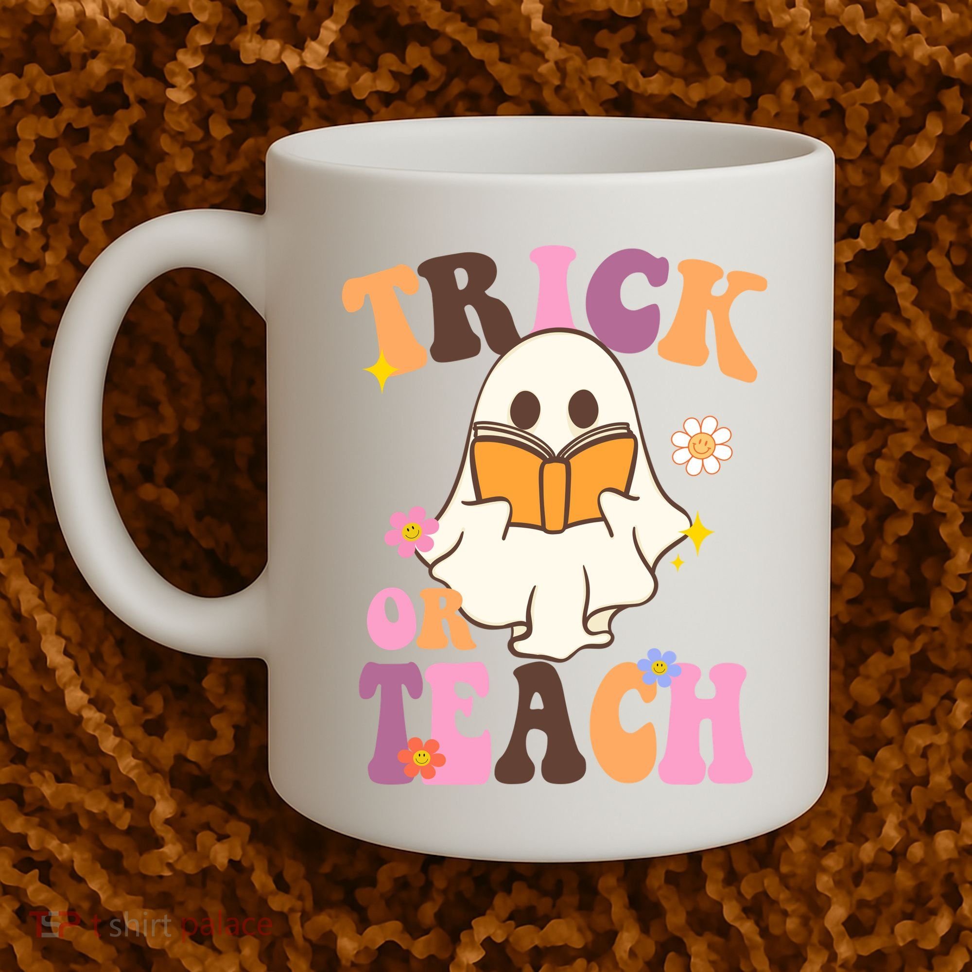 Trick Or Teach Cute Book Ghost Coffee Mug