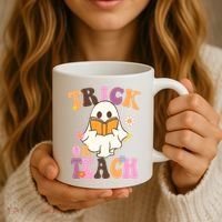 Trick Or Teach Cute Book Ghost Coffee Mug thumb 3
