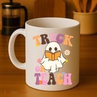 Trick Or Teach Cute Book Ghost Coffee Mug thumb 4