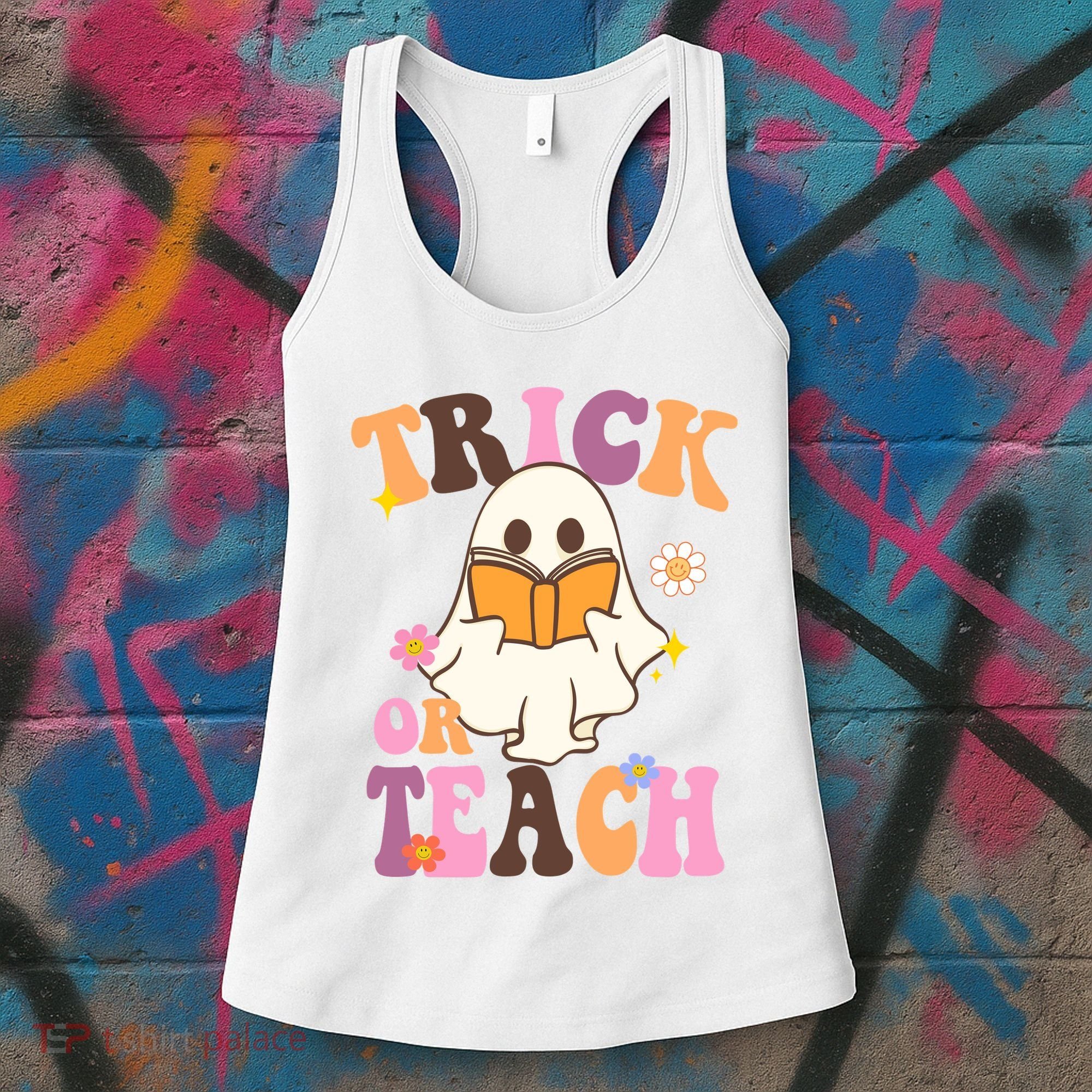 Trick Or Teach Cute Book Ghost Women's Tank Top