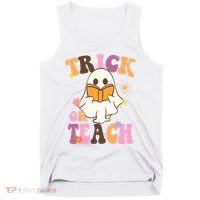 Trick Or Teach Cute Book Ghost Tank Top thumb 0