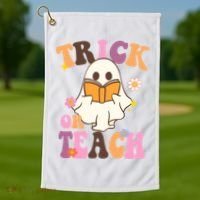 Trick Or Teach Cute Book Ghost Golf Towel thumb 1