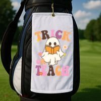 Trick Or Teach Cute Book Ghost Golf Towel thumb 2