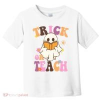Trick Or Teach Cute Book Ghost Toddler T-Shirt thumb 0