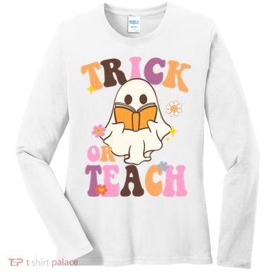 Trick Or Teach Cute Book Ghost Women's Long Sleeve Shirt