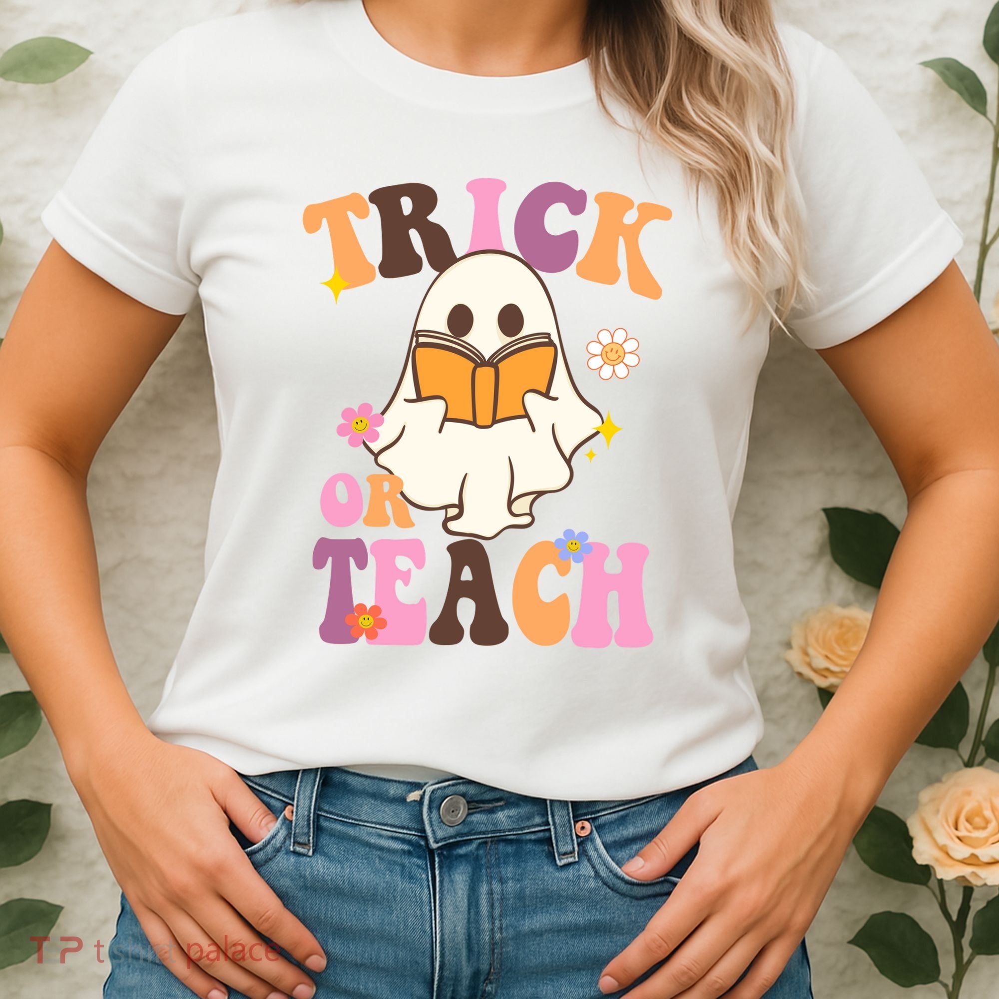 Trick Or Teach Cute Book Ghost Women's T-Shirt