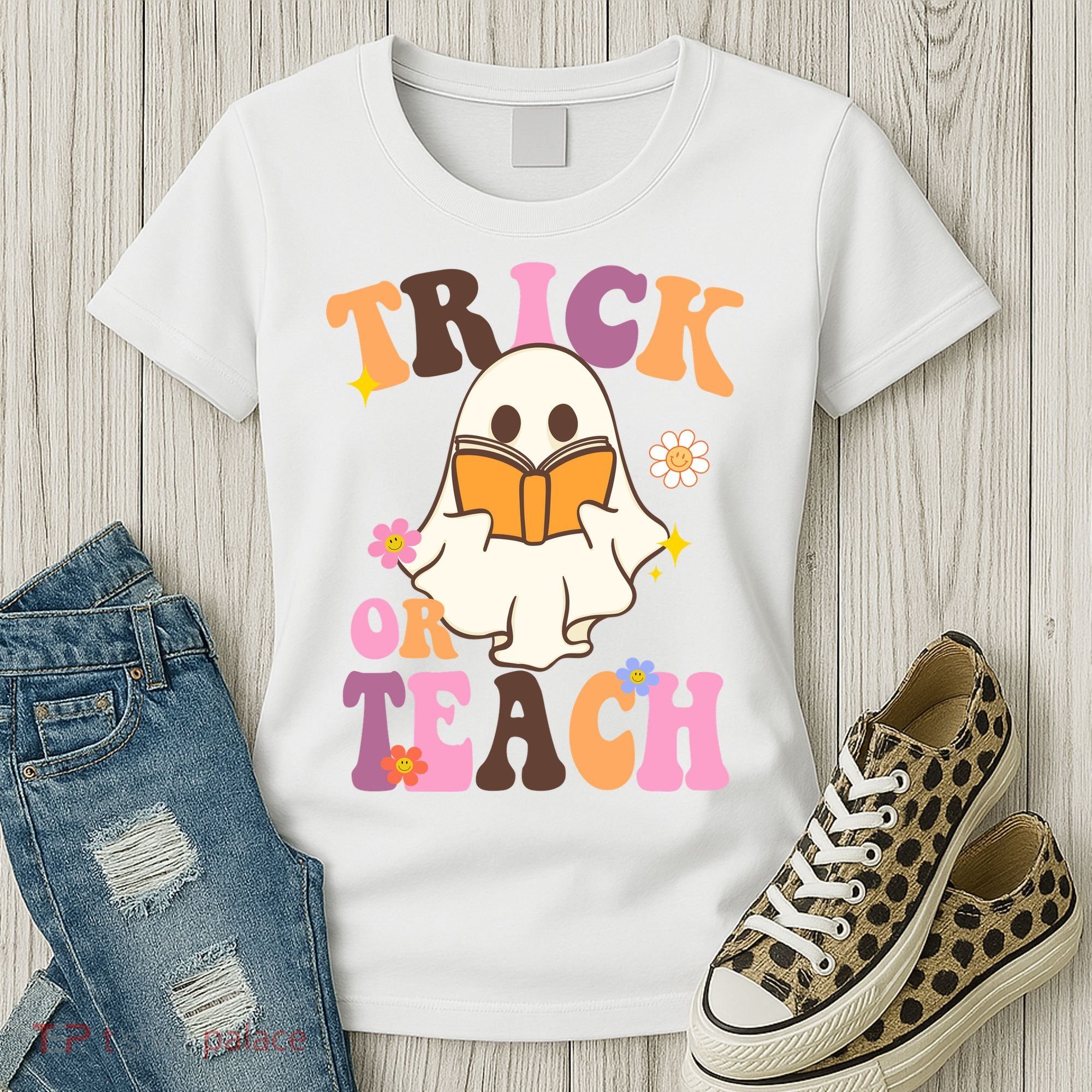 Trick Or Teach Cute Book Ghost Women's T-Shirt